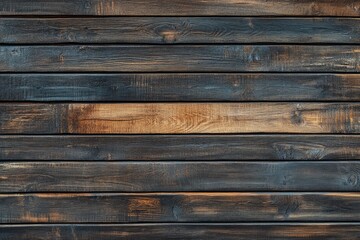 Fototapeta premium Dark wood plank wall texture. Horizontal boards, various shades of brown and dark gray. Natural wood grain. Aged, weathered look