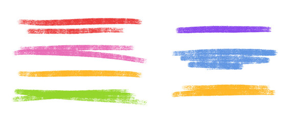 Obraz premium Pastel crayon strokes - straight rough edged underlines. Hand drawn grunge dividers design elements. Sketchy horizontal lines, brush textures. Pencil stroke collection for emphasis, highlight text