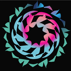 Vibrant abstract circular design with swirling brushstrokes in a spectrum of colors.