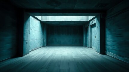 Obraz premium Dark Eerie Empty Hallway in Blue Tones Architecture & Mystery