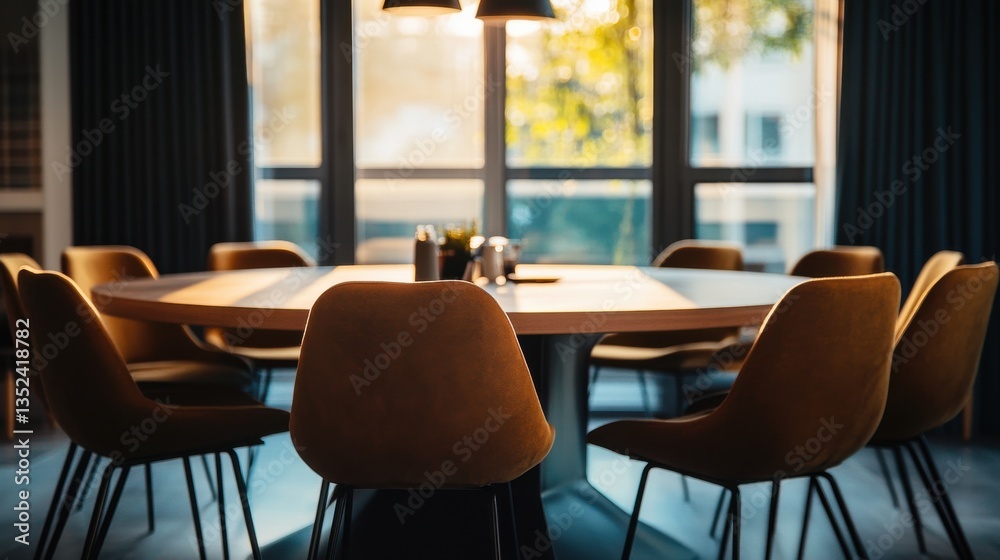 Aufkleber modern conference room with large round table and soft lighting during daylight hours
