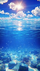 Sunlight shines through water to reveal the beautiful ocean scene