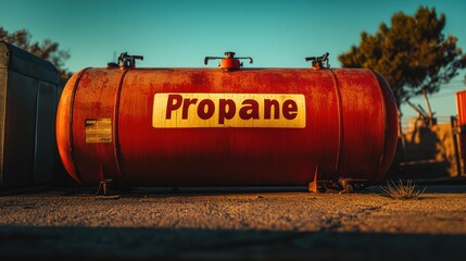 Rusty Propane Tank at Sunset