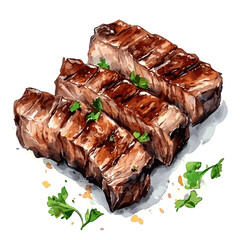Watercolor Sliced Beef Brisket Meat Illustration