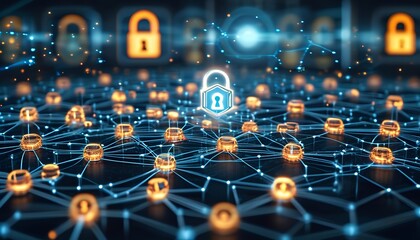 Digital network technology background with glowing data and global connections