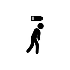 Tired person, tiredness or burnout icon, low level energy in work battery isolated on white background 