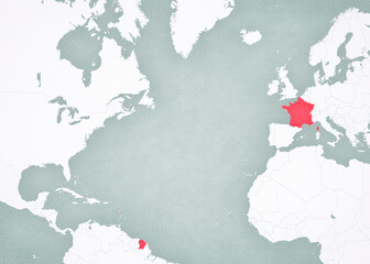 Map of North Atlantic Ocean - France