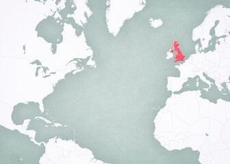 Fototapeta premium Map of North Atlantic Ocean - United Kingdom