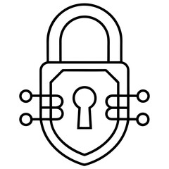 Cyber Security Lock Line Art Drawing