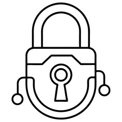 Cyber Security Lock Line Art Drawing