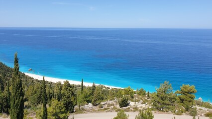 Panoramic View of Turquoise Sea and Beach on Lefkada, Ionian Islands, Greece
