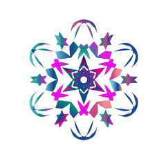 Vibrant abstract circular design with swirling brushstrokes in a spectrum of colors.