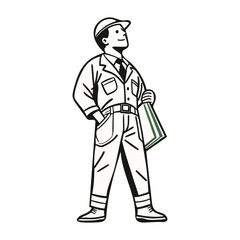 Man in Work Clothes Vector Illustration - Cartoon Clipart & Line Art Design for Print 2.eps