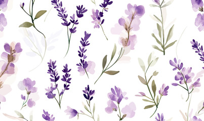 Watercolor Lavender Floral Seamless Pattern for Wallpaper and Textile Design
