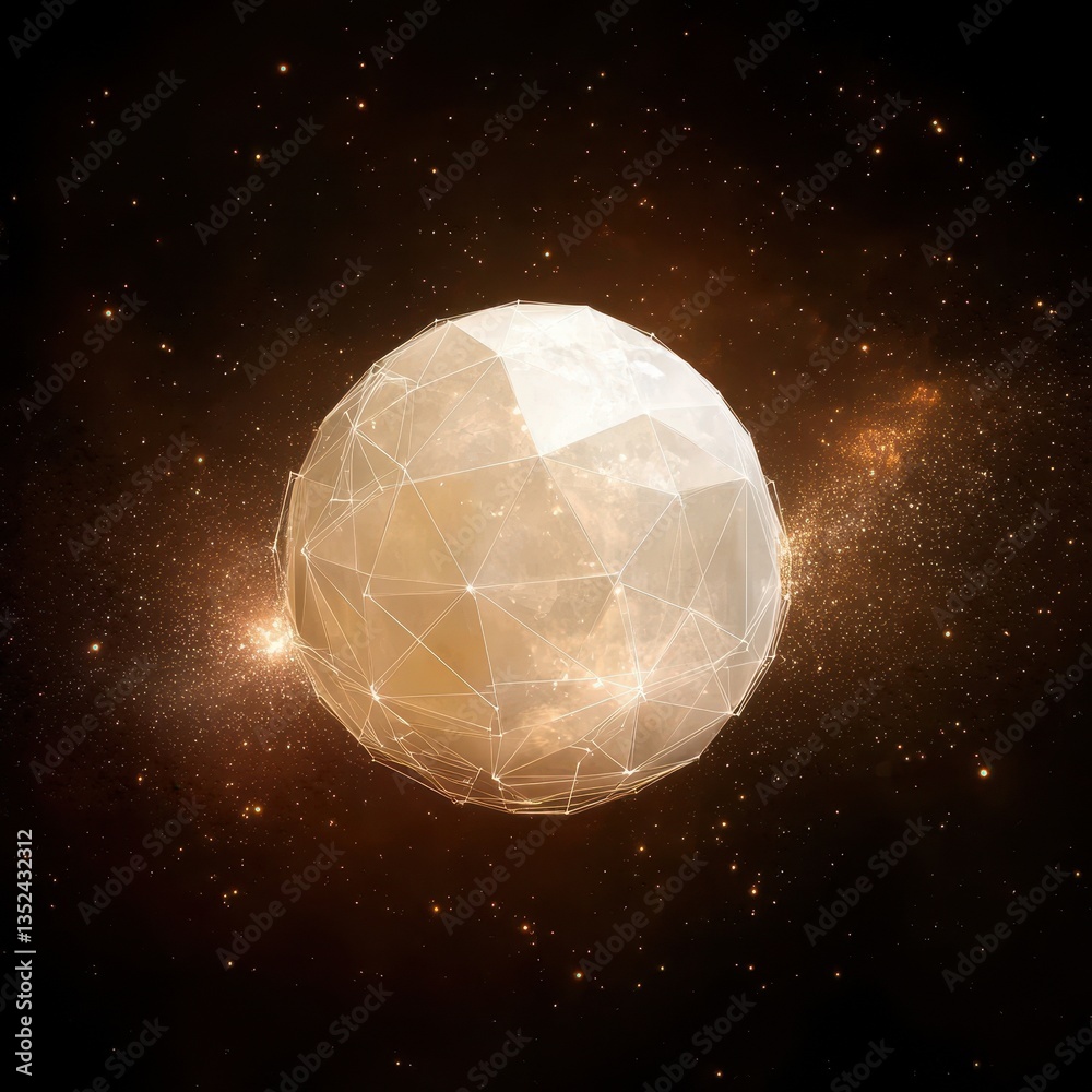 Wall mural abstract polygonal sphere floating in a starry and dark space
