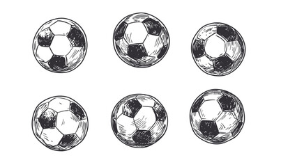 Naklejka premium Hand-Drawn Flying Soccer Balls Sketch Vector in Minimalist Style for Sports Design