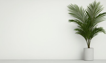 Fototapeta premium Elegant indoor plant in a modern pot set against a minimalistic white wall, perfect for home decor inspiration and interior design projects