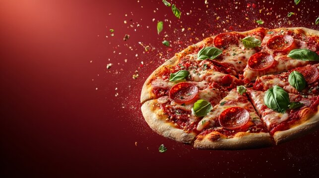 Pizza on the red background