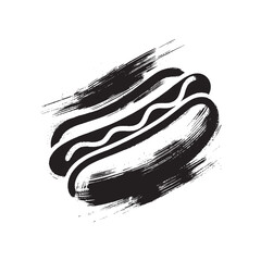 Grunge black and white brush sketch of a hot dog with artistic texture