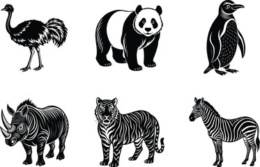 Obraz premium group of wild animals silhouette vector illustration
