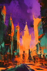 Vivid city painting colorful urban art
