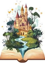 Photo sur Plexiglas A fairytale castle emerges from the pages of an open book