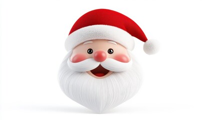 Cheerful cartoon Santa Claus face with fluffy white beard and bright red hat, ideal for holiday decorations and festive designs capturing Christmas spirit