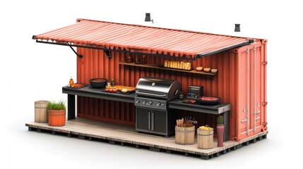 Repurposed Shipping Container Transformed into Outdoor Kitchen and Grilling Station A Portable Eco Friendly and Versatile Cooking and Entertaining Solution for Patios Backyards and Camping Trips