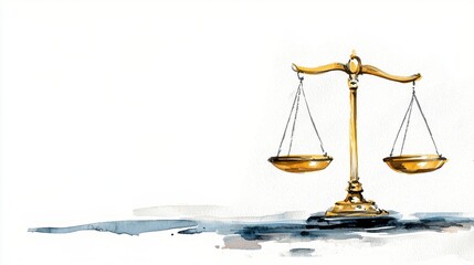 Golden Scales of Justice Watercolor Painting