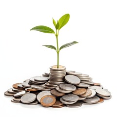 Tree Growing from Coins Symbolizing Investment and Wealth