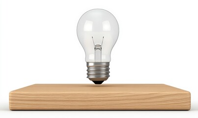 Light Bulb Floating Above Wooden Surface Representing Creativity, Innovation, Inspiration, Ideas, Imagination, Thinking, Conceptual Design, Modern Aesthetics
