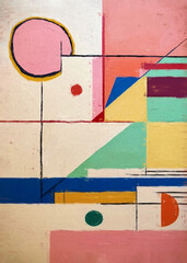 Abstract picture with geometry. Circles and rectangles. Oil painting on canvas, abstract geometry....