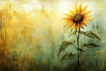 A vibrant painting shows a beautiful bright sunflower in bloom