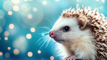 Cute Hedgehog Profile with Dreamy Bokeh Background for Holiday Greetings