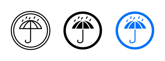 Umbrella icon. Rain protection vector illustration. Safety warning and package handling symbol for dry storage and moisture prevention. Shipping and packaging care pictogram. Waterproof sign.