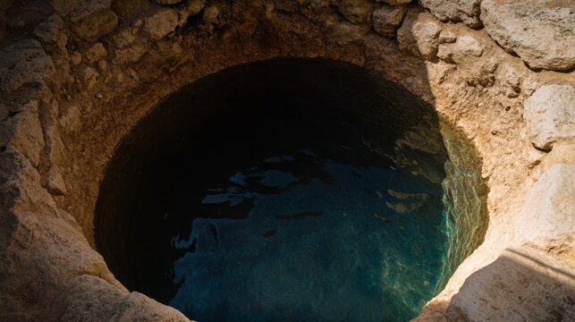 Close-up of Jacob's Well, also known as the Well of Sychar. The well where the Samaritan woman drew water, a Christian holy site.