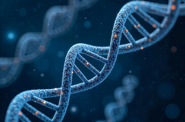 Close-up of a DNA double helix structure in a biological setting
