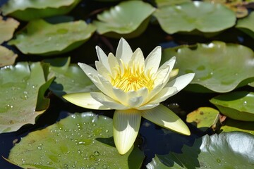 White Water Lily on Pond Leaves
