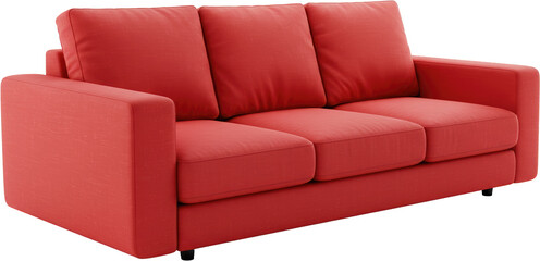 Modern red three seater sofa isolated transparent background perfect for home interior design projects