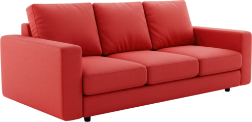 Modern red three seater sofa isolated transparent background perfect for home interior design projects