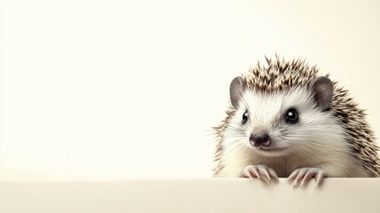 Cute Hedgehog Looking Over Edge with Bright Background in Studio Shot