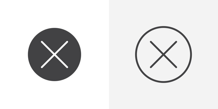 Cancel icon vector set in black flat and line stroke style