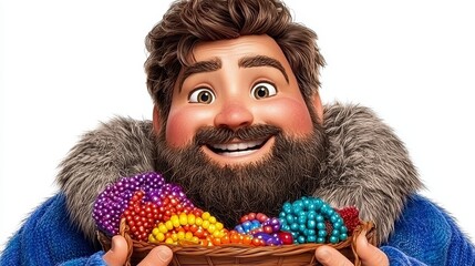 Joyful Man with Colorful Beaded Bracelets in a Blue Parka