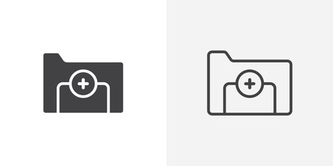 Create folder icon vector set in black flat and line stroke style