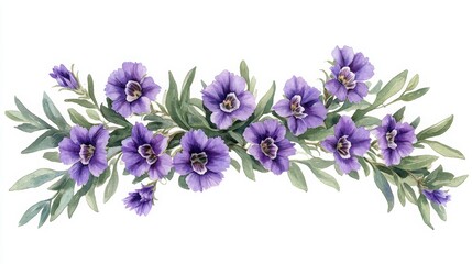 Watercolor painting of purple statice flowers with botanical illustration details in a natural setting