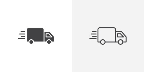 Delivery icon vector set in black flat and line stroke style