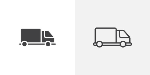 Delivery van icon vector set in black flat and line stroke style