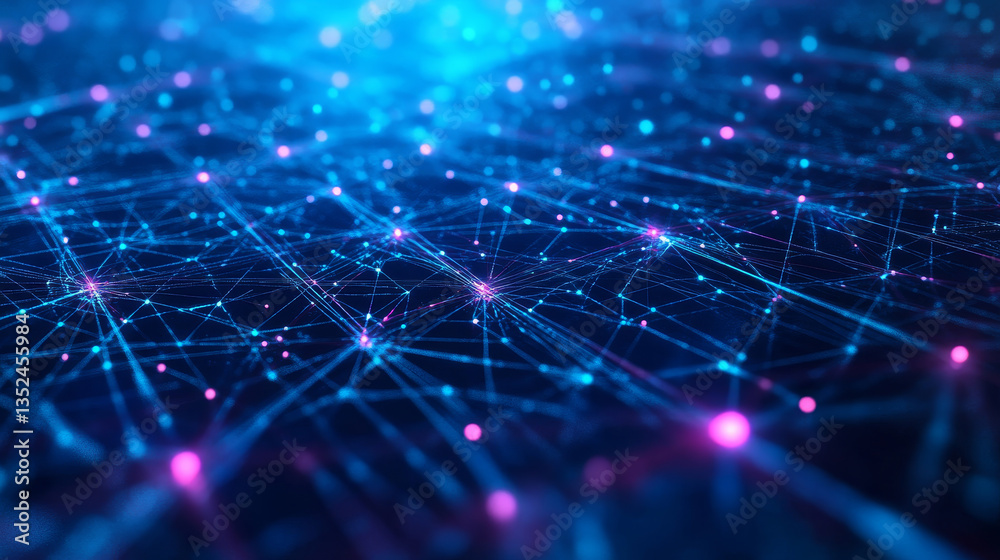 Poster digital cyberspace with particles and digital data network connections, technology digital data abst