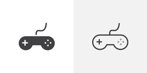 Gaming controller icon vector set in black flat and line stroke style