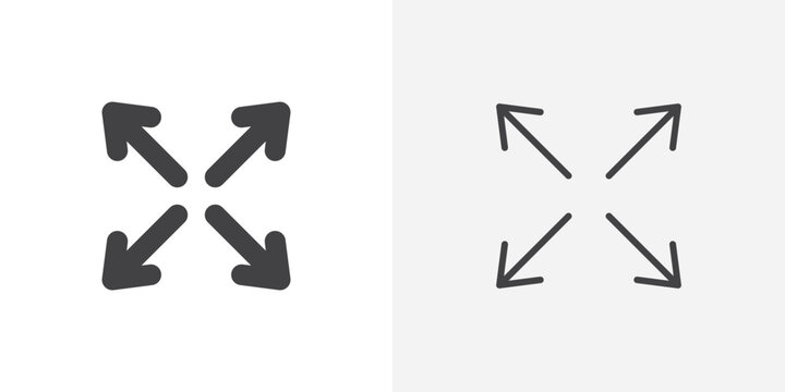 Fullscreen icon vector set in black flat and line stroke style